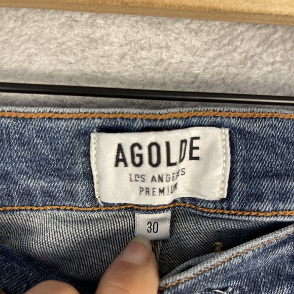 AGOLDE Sophia High Rise Skinny Crop Jeans Womens 30 Distressed Ripped Knees - Picture 8 of 12